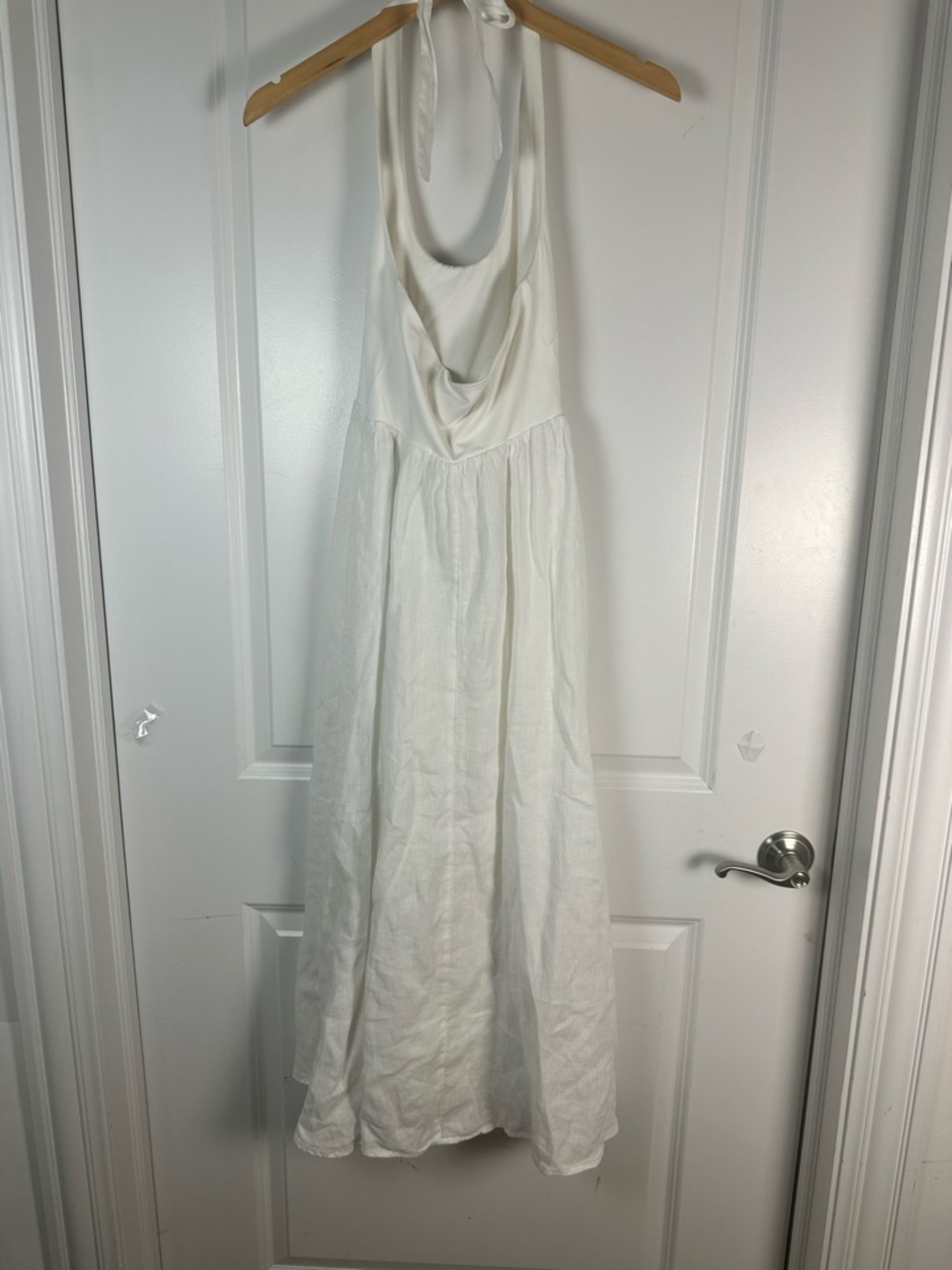 J Crew Maxi Dress XXS White Linen Halter Tie Back Summer Minimalist Coastal - Picture 7 of 9